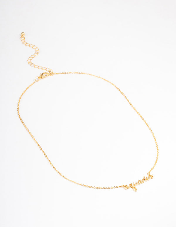 Gold Plated Aquarius Script Pendant Necklace