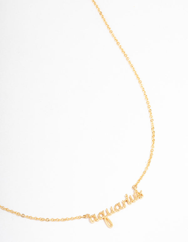 Gold Plated Aquarius Script Pendant Necklace