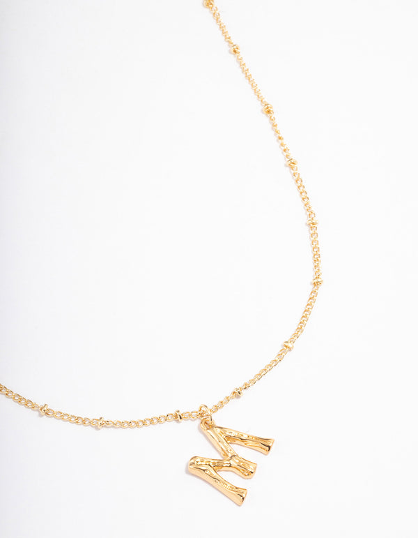 Gold Plated Letter M Bamboo  Necklace