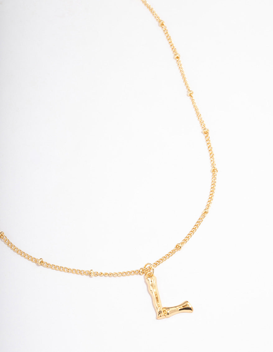 Gold Plated Letter L Bamboo  Necklace