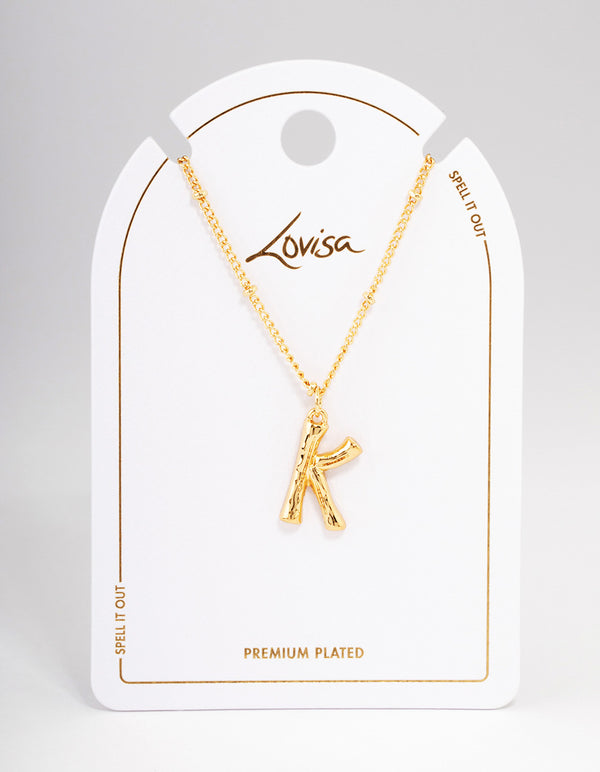 Gold Plated Letter K Bamboo  Necklace