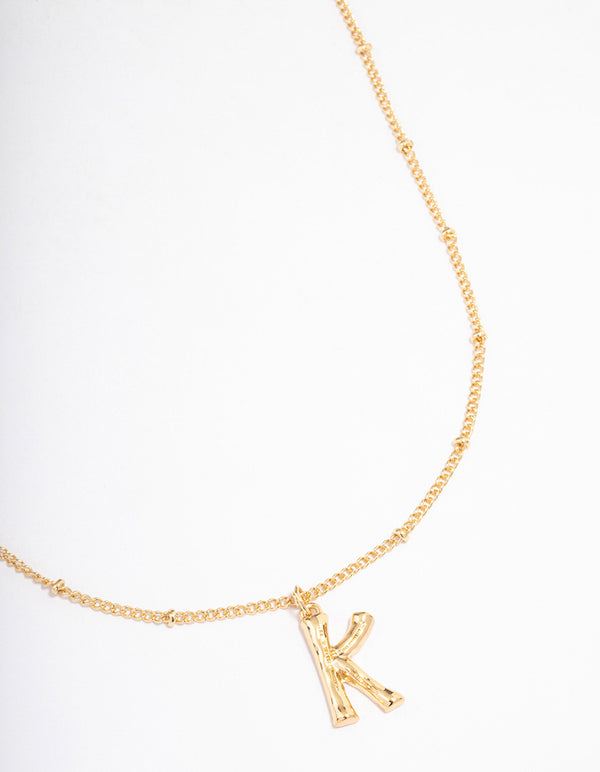 Gold Plated Letter K Bamboo  Necklace
