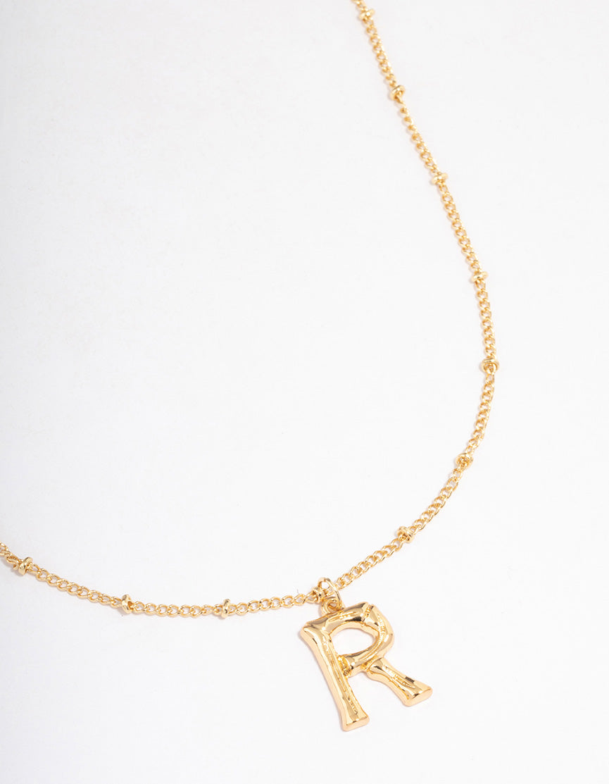 Gold Plated Letter R  Bamboo  Necklace