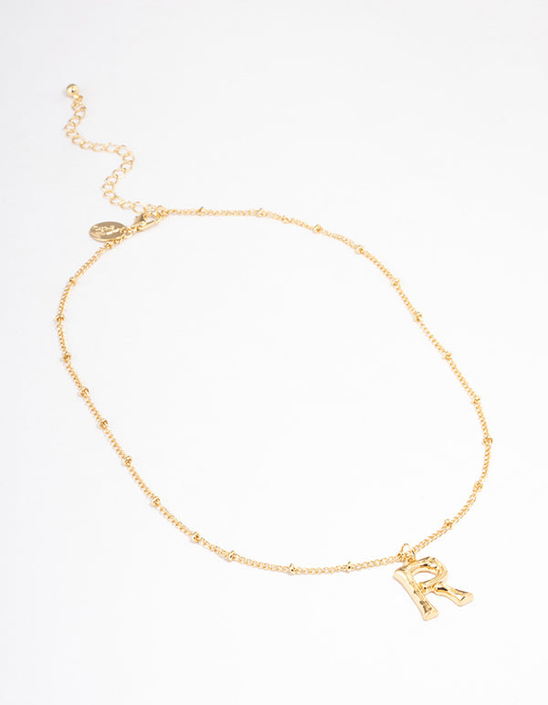 Gold Plated Letter R  Bamboo  Necklace