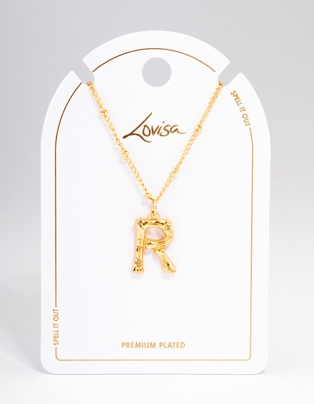 Gold Plated Letter R  Bamboo  Necklace