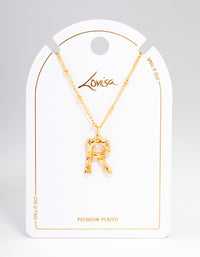 Gold Plated Letter R  Bamboo  Necklace - link has visual effect only
