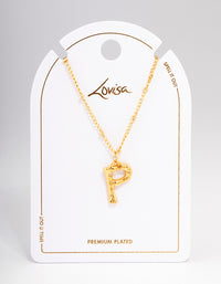 Gold Plated Letter P Bamboo  Necklace - link has visual effect only