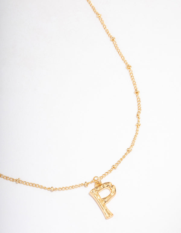 Gold Plated Letter P Bamboo  Necklace