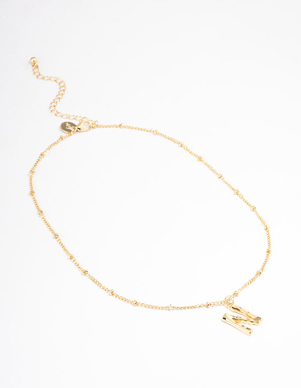 Gold Plated Letter N Bamboo  Necklace