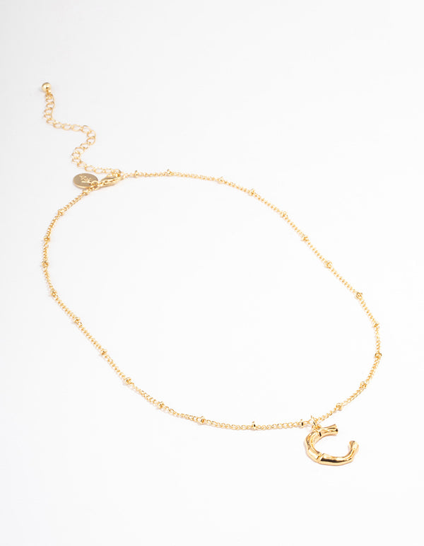 Gold Plated Letter C Bamboo  Necklace