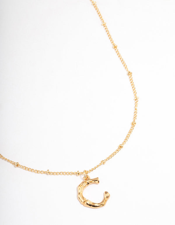 Gold Plated Letter C Bamboo  Necklace