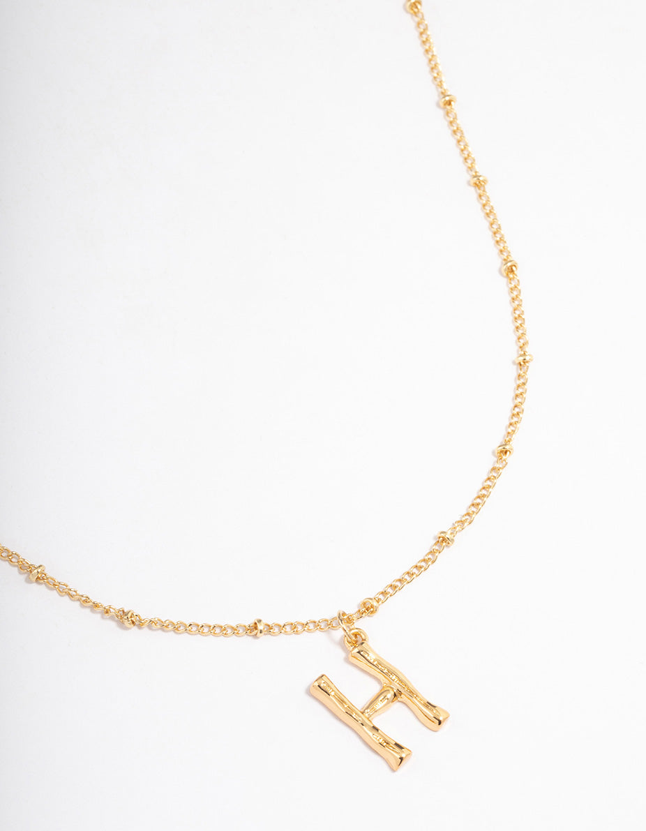 Gold Plated Letter H Bamboo  Necklace