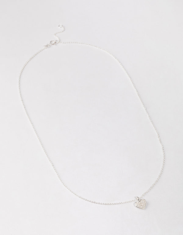 Sterling Silver Pave Cubic Zirconia Heart Necklace