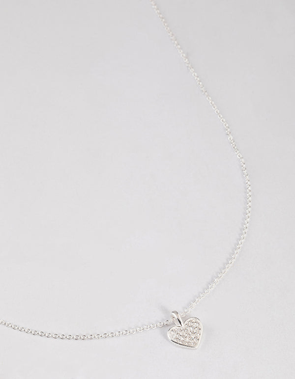 Sterling Silver Pave Cubic Zirconia Heart Necklace