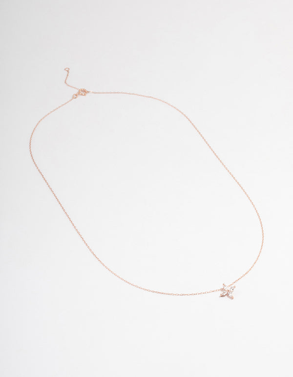 Rose Gold Plated Sterling Silver Marquise Flower Cubic Zirconia Necklace