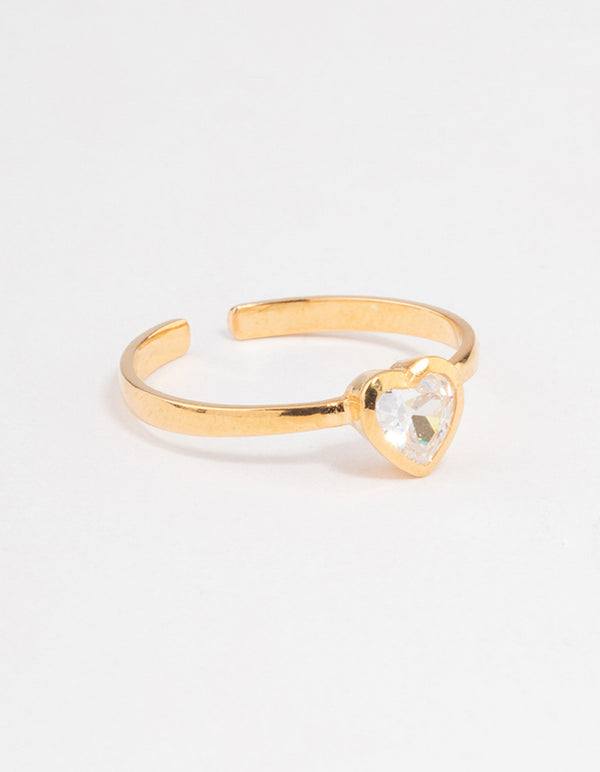 Gold Plated Sterling Silver Heart Cubic Zirconia Ring