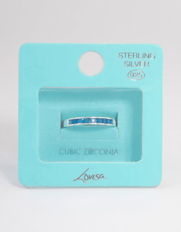 Sterling Silver Cubic Zirconia Checker Band Ring