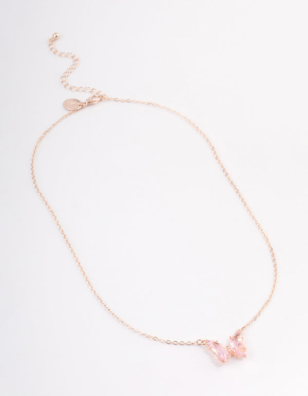 Rose Gold Pink Butterfly Pendant Necklace