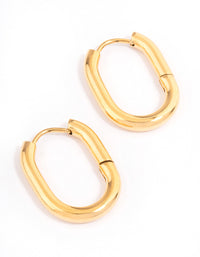 Waterproof Gold Plated Stainless Steel Plain Oval Huggie Hoops - link has visual effect only