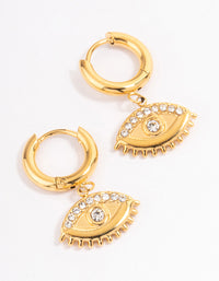 Waterproof Gold Plated Stainless Steel Diamante Evil Eye Drop Huggie Hoops - link has visual effect only