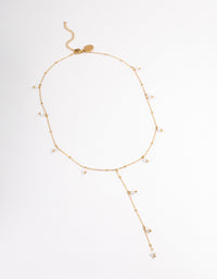 Waterproof Gold Plated Stainless Steel Pearl Y-Necklace - link has visual effect only