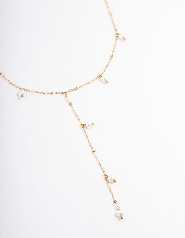 Waterproof Gold Plated Stainless Steel Pearl Y-Necklace