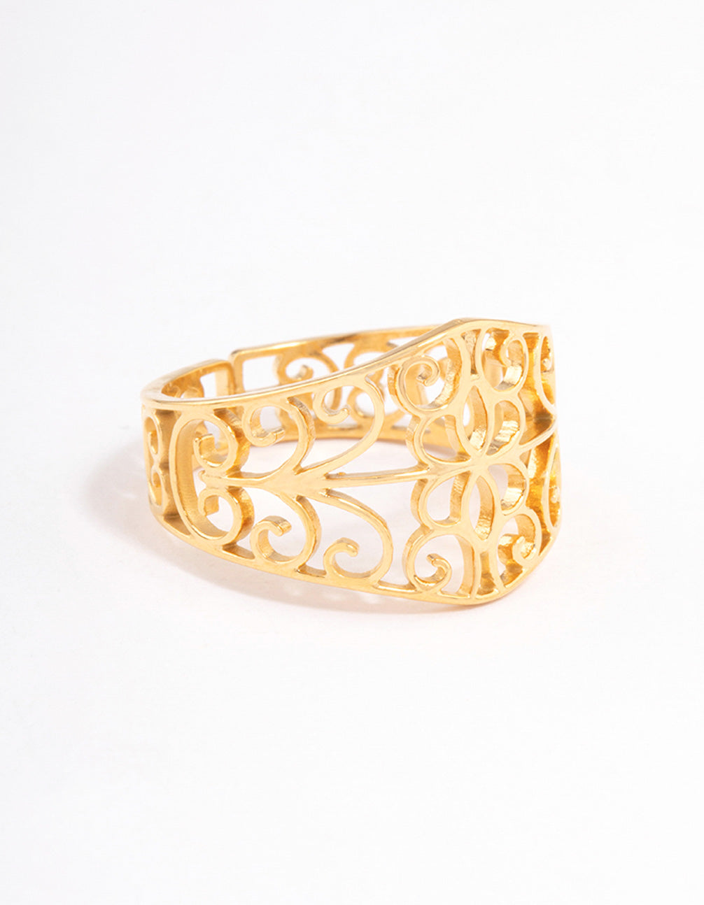 Waterproof Gold Plated Stainless Steel Fine Swirl Filigree Ring