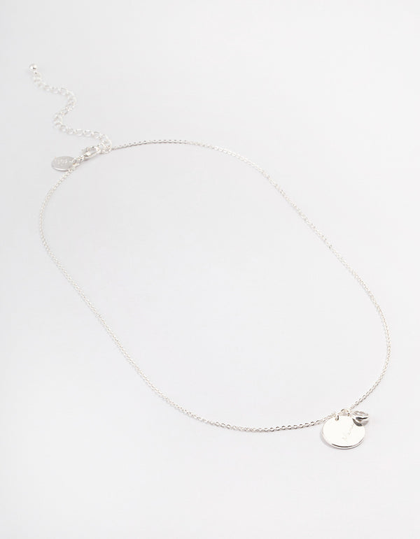 Silver Plated 'Mama' Script Disc Cubic Zirconia Necklace