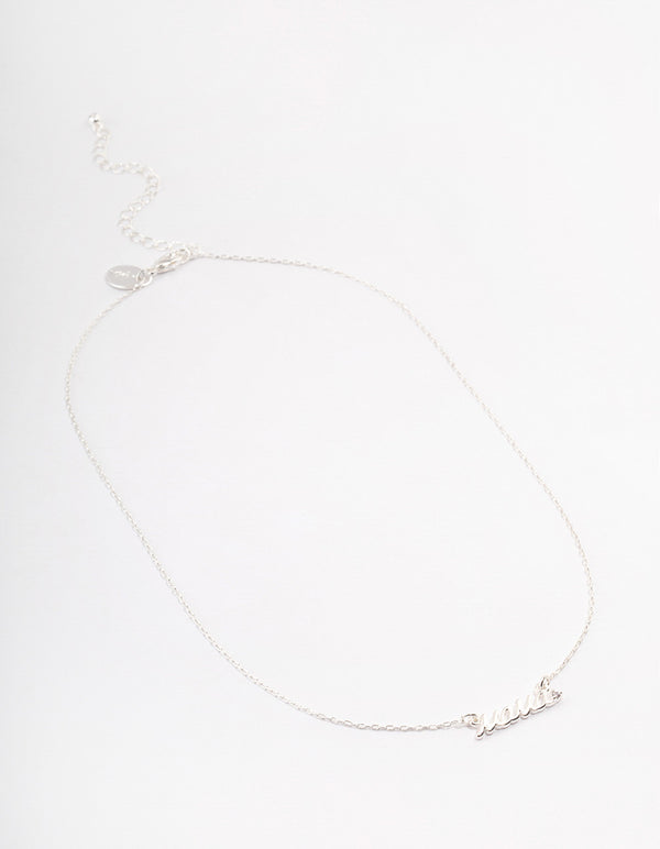 Silver Plated 'Mama' Script Disc Cubic Zirconia Necklace
