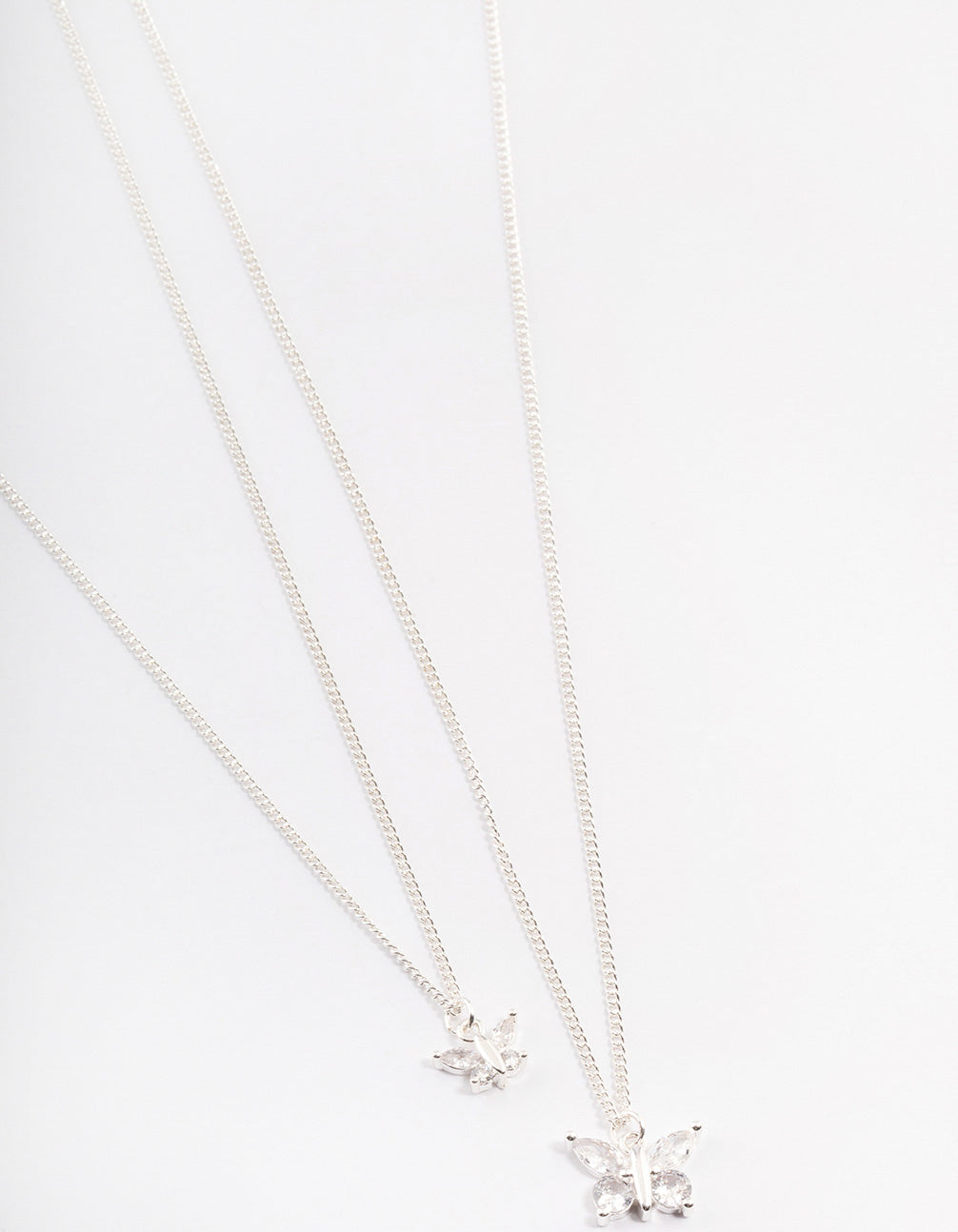 Silver Plated Cubic Zirconia Link Butterfly Necklace Pack