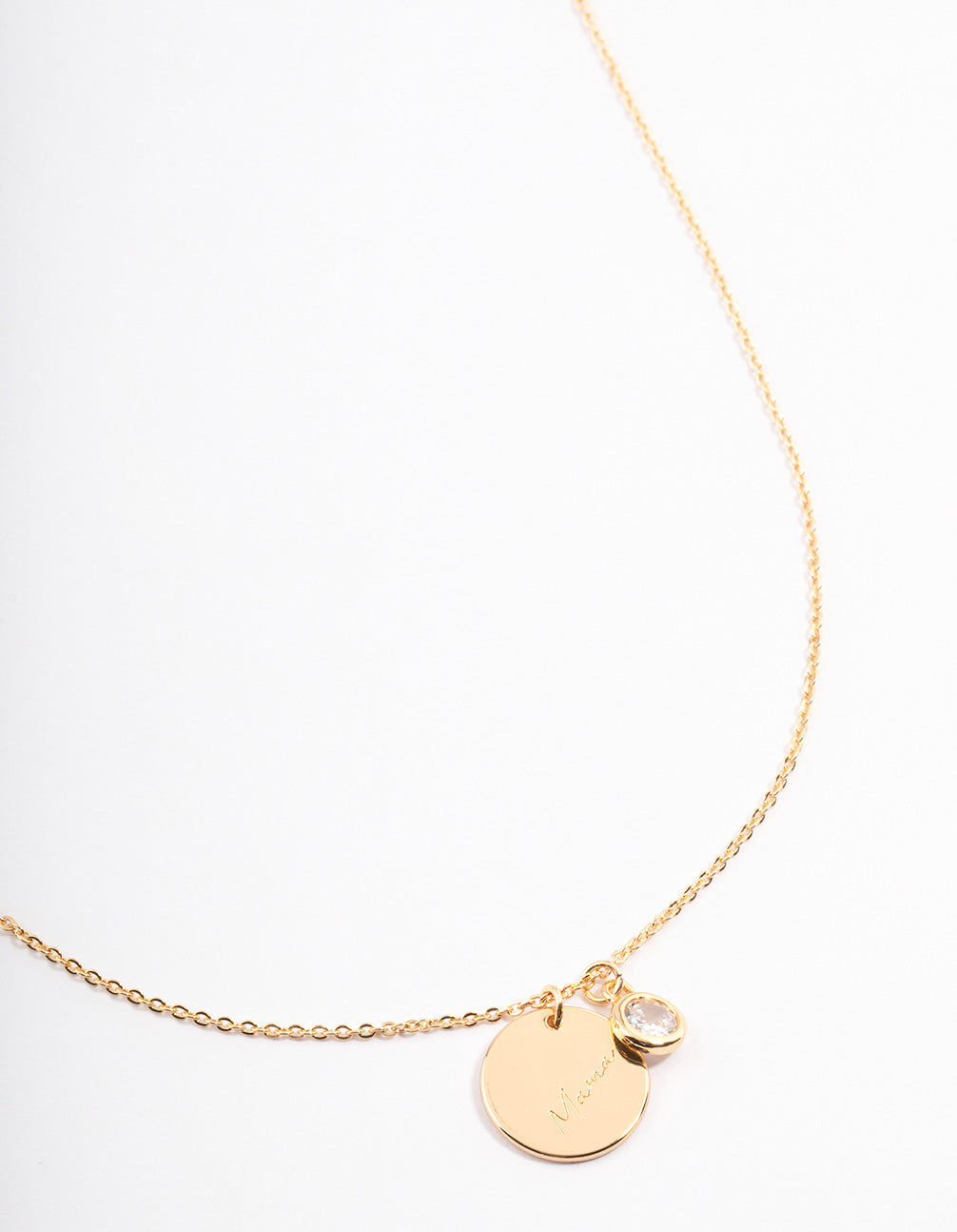 Gold Plated 'Mama' Script Disc Cubic Zirconia Necklace