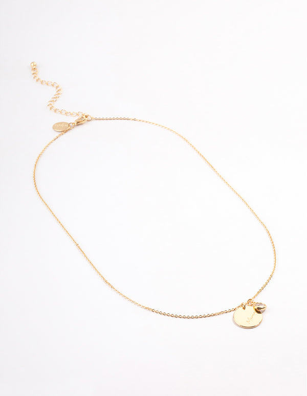 Gold Plated 'Mama' Script Disc Cubic Zirconia Necklace