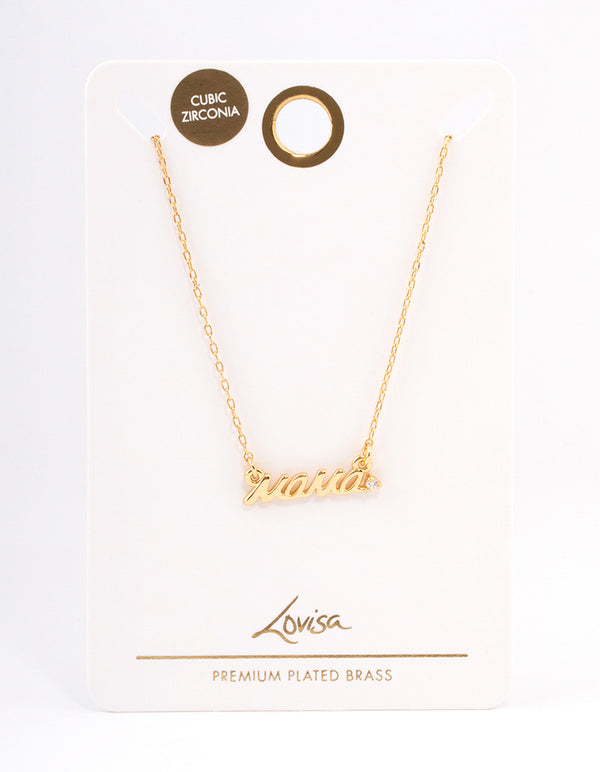 Gold Plated 'Mama' Cubic Zirconia Necklace