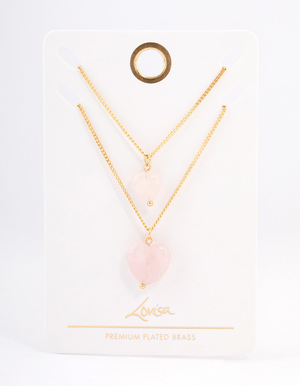 Gold Plated Rose Quartz Heart Necklace Pack