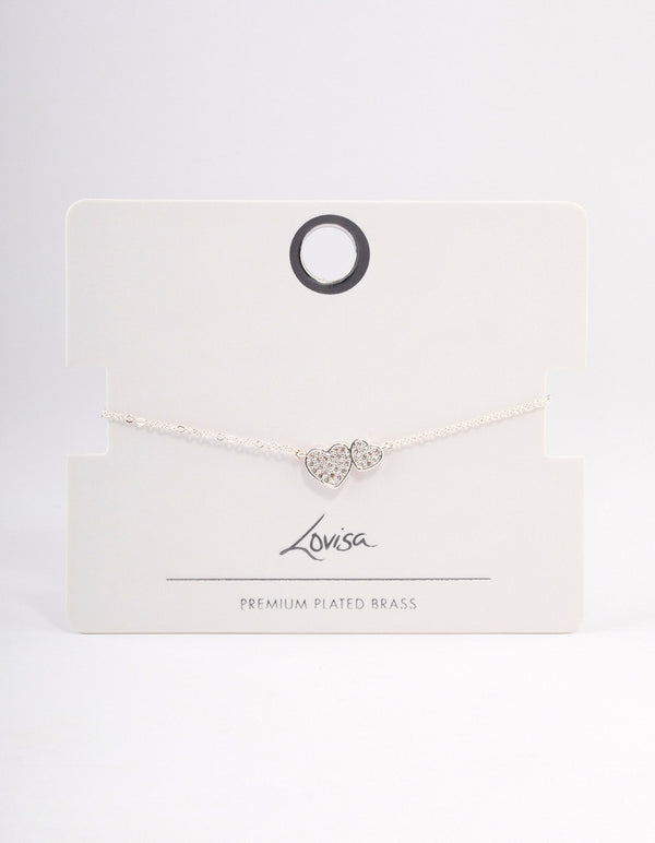 Silver Plated Double Hearts Toggle Bracelet