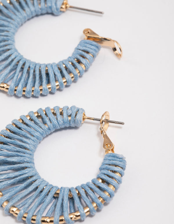 Gold Wrapped Threaded Hoop Earrings