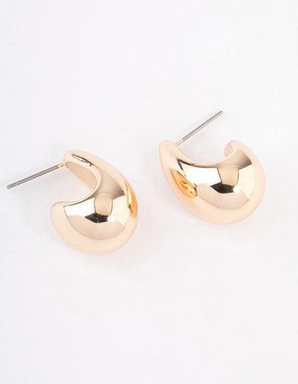 Gold Pear Huggie Hoop Earrings