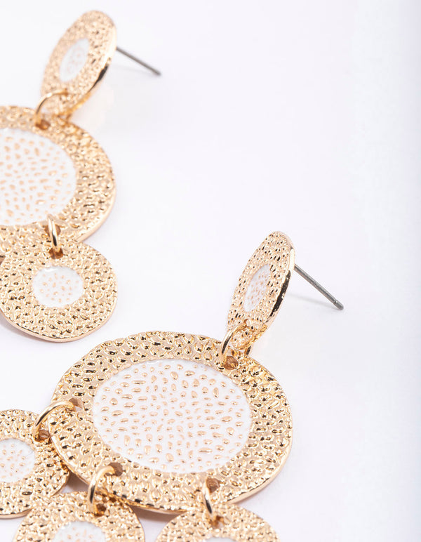 Gold Textured Disc Fringe Earrings