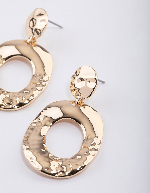 Gold Textured Oval Drop Earrings