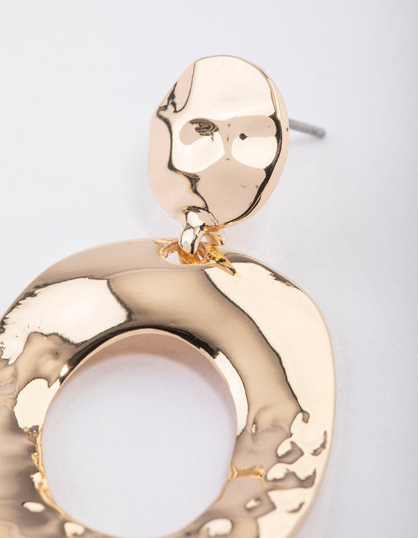 Gold Textured Oval Drop Earrings