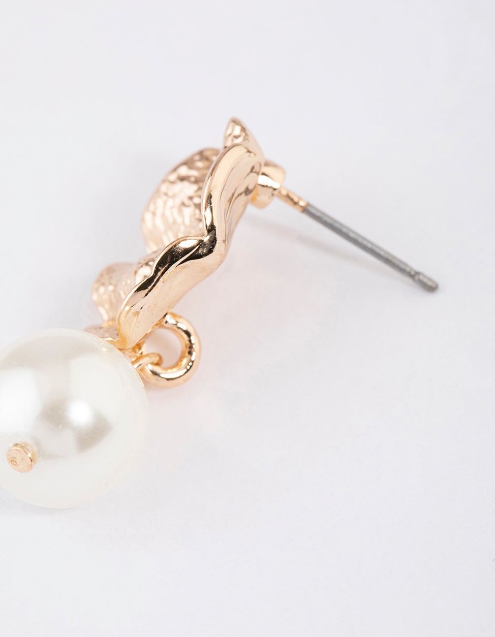 Gold Molten Plate Pearl Earrings