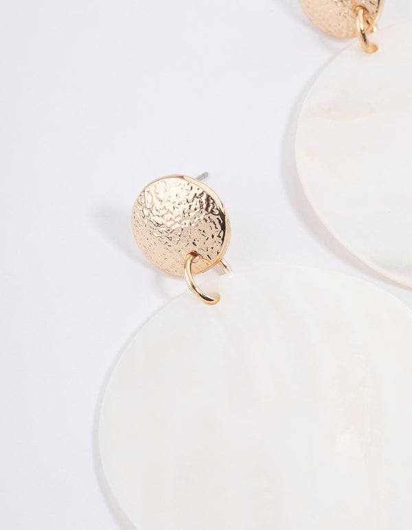 Gold Seashell Disc Earrings