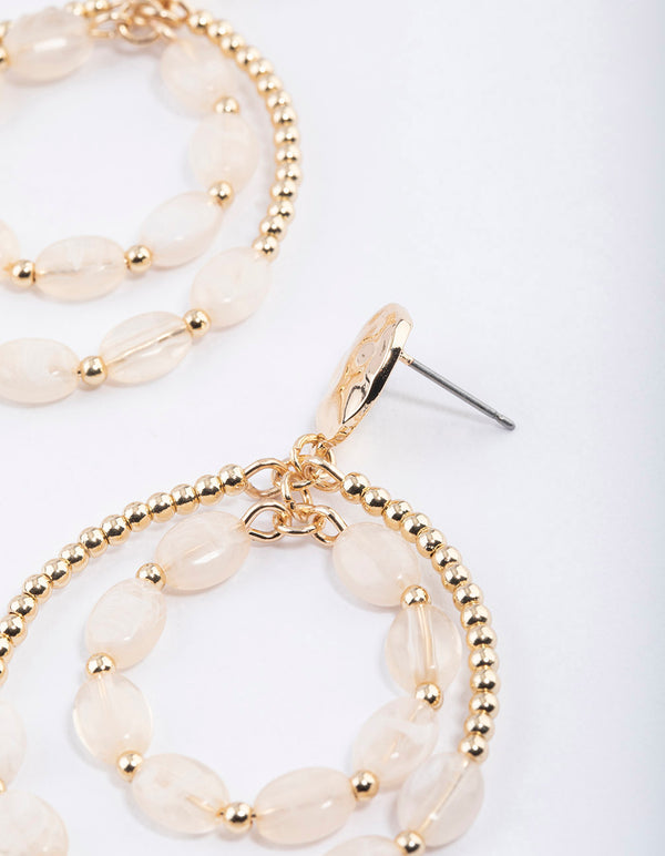 Gold Beaded Stone Loop Earrings