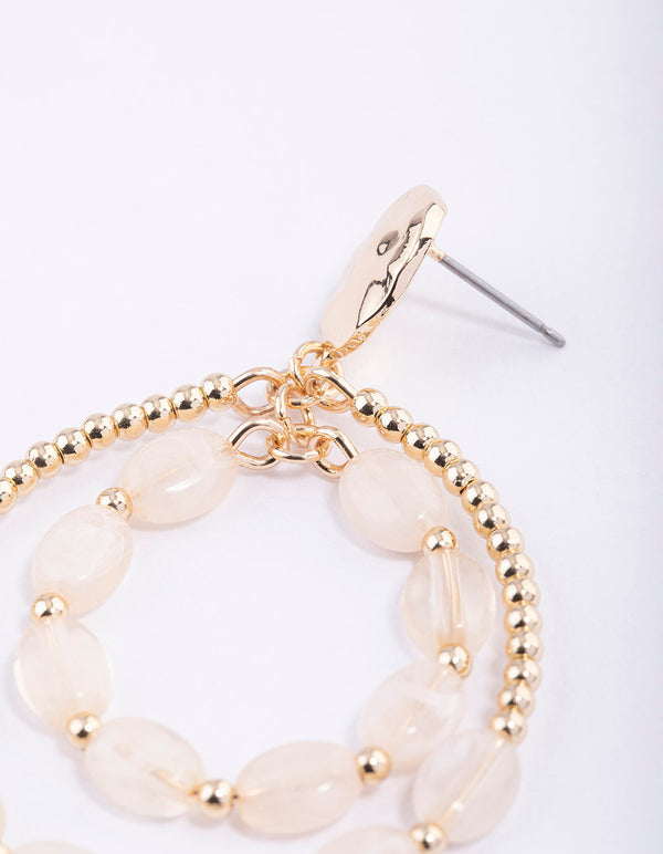 Gold Beaded Stone Loop Earrings