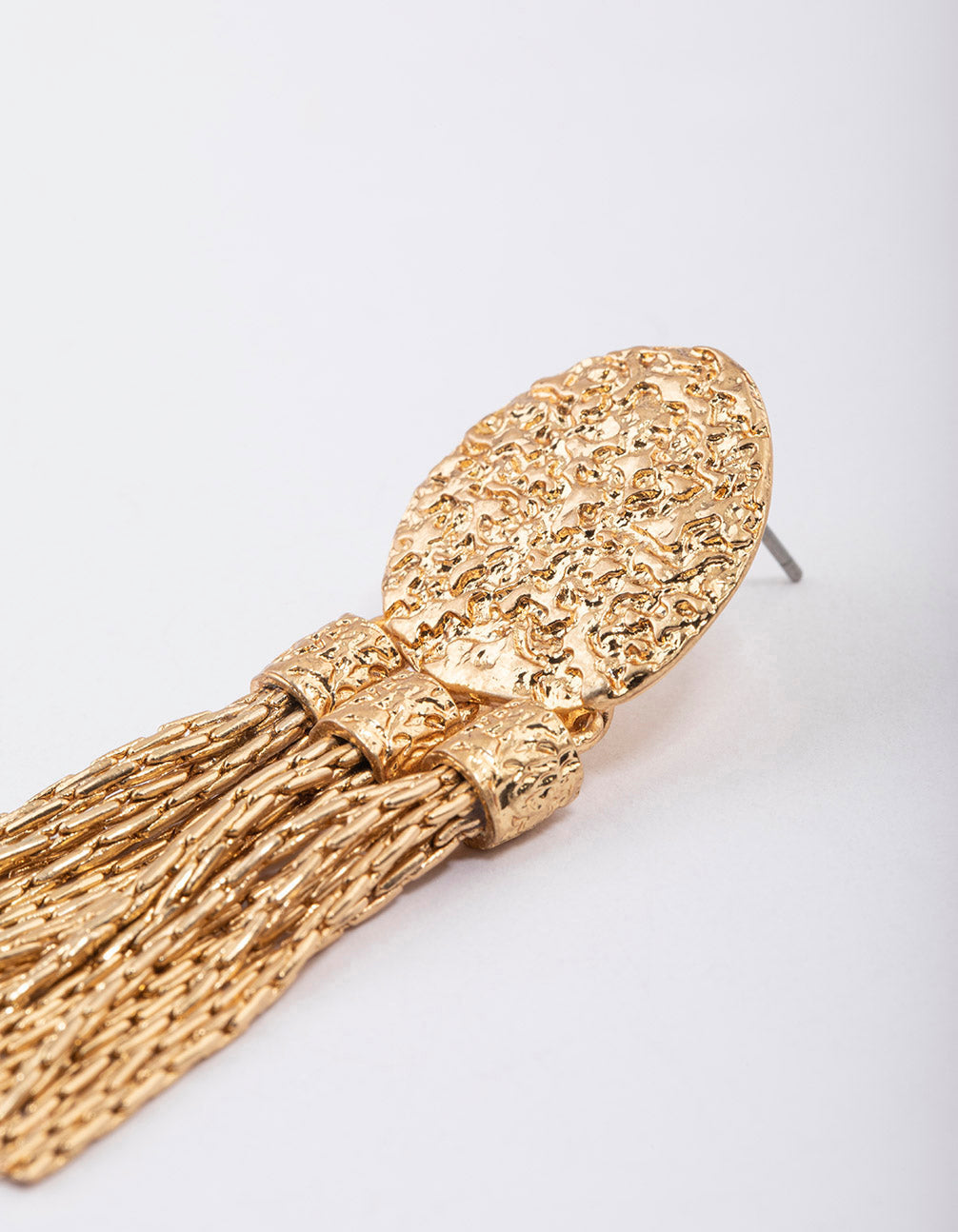 Gold Textured Tassel Drop Earrings
