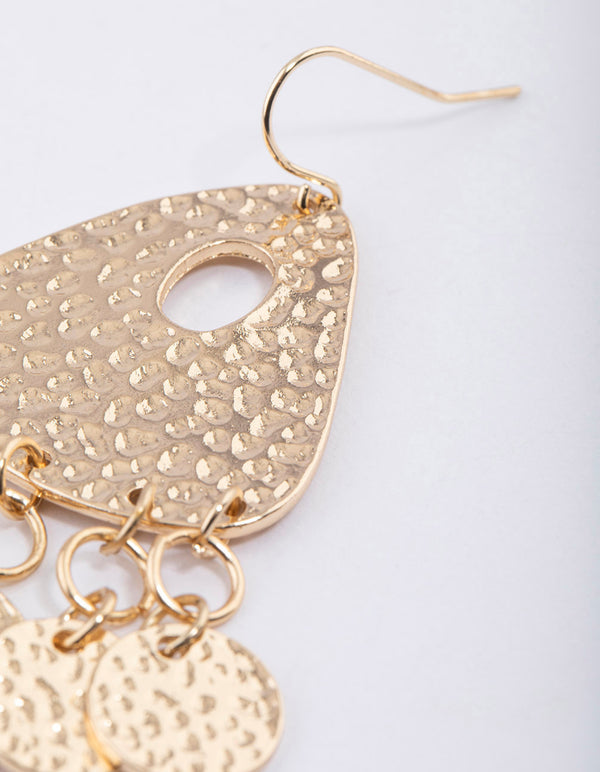 Gold Molten Triangle Fringe Earrings