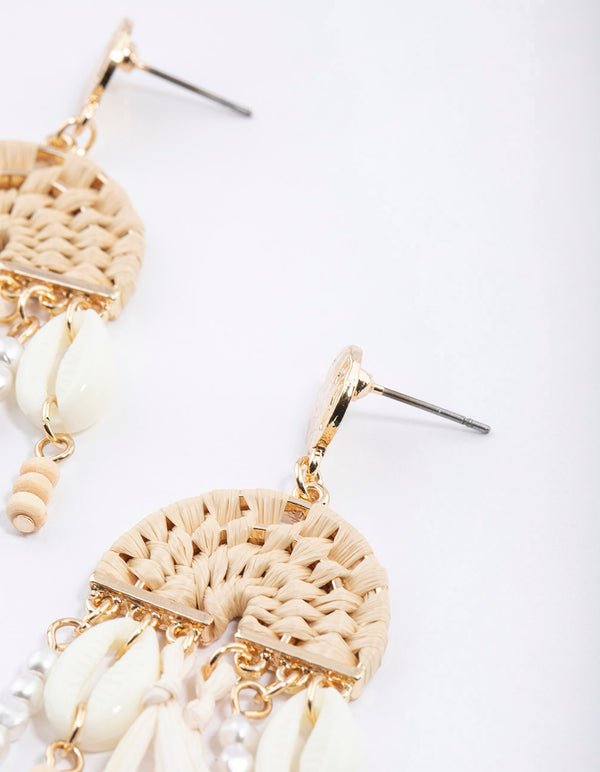 Gold Multi Fringe Pearl Tassel Earrings
