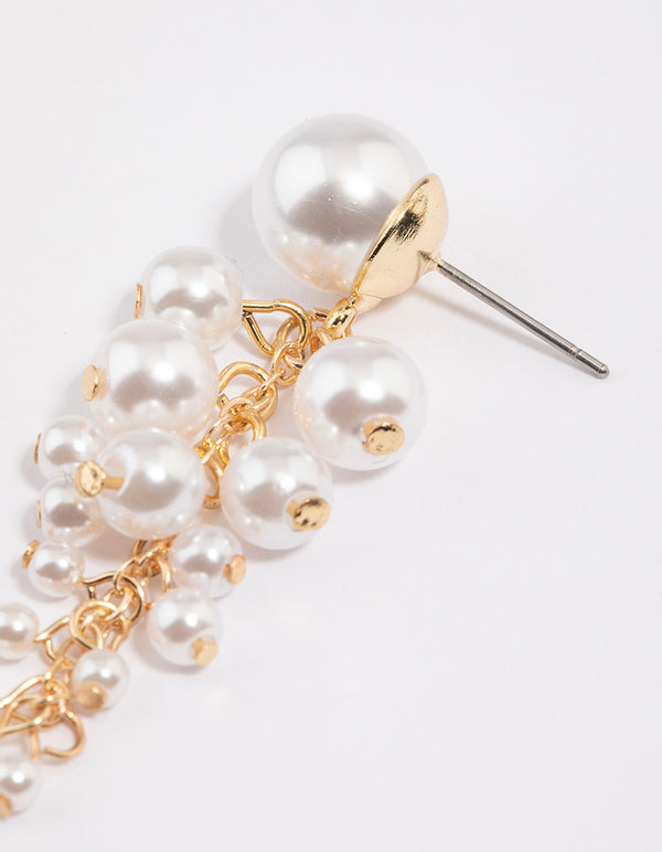Gold Cascading Pearl Drop Earrings