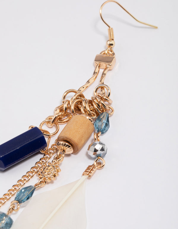 Gold Feather Chain Drop Earrings