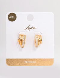 Gold Plated Cubic Zirconia Illusion Layered Hoop Earrings - link has visual effect only